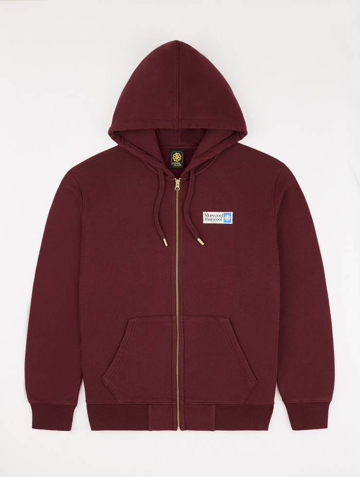 ZIP-UP HOODED SWEATSHIRT "MORE COOL" IN SYRAH COLOR